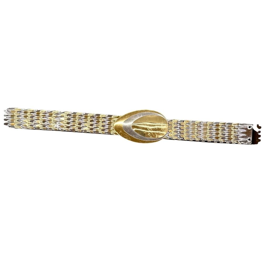 Vintage 2 Tone Gold Silver Scale Stretchy Adjustable Belt Women 25" - 44"